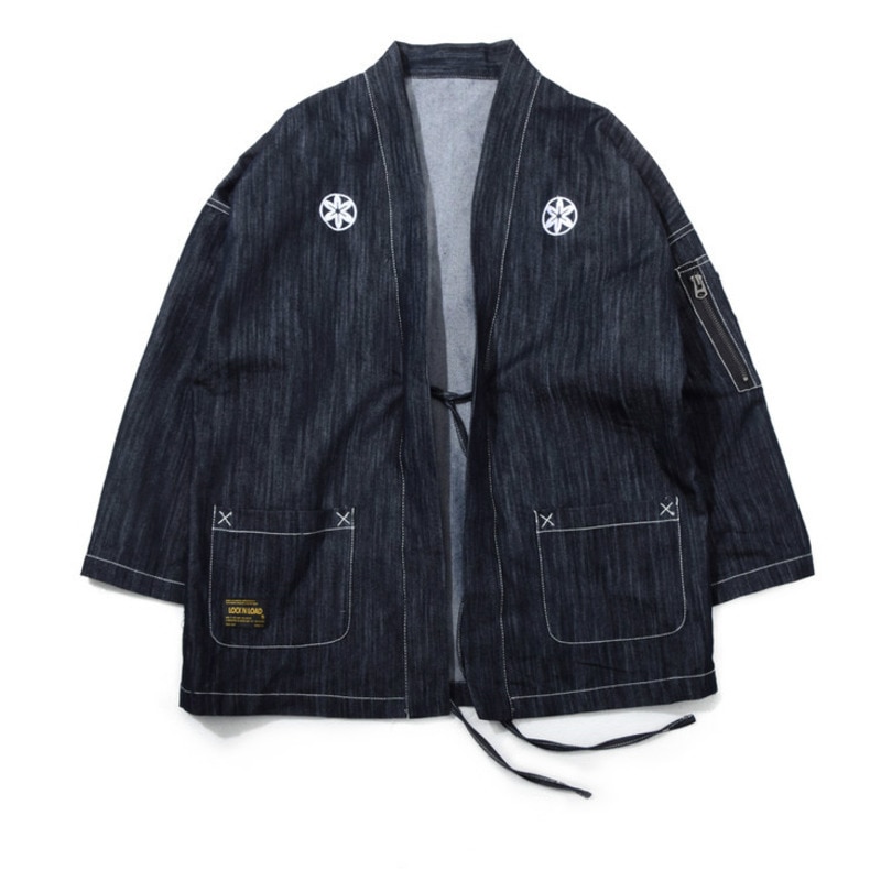 Chaqueta Kimono japonesa para hombre, cárdigan vaquero a la , cortavientos, estilo Harajuku con bordado, talla grande, #4204