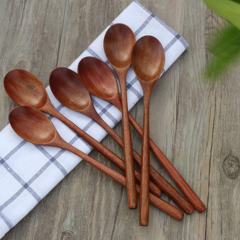 Wooden Spoons, 6 Pieces Wood Soup Spoons for Eating Mixing Stirring Cooking, Long Handle Spoon with Japanese Style Kitchen U: Default Title