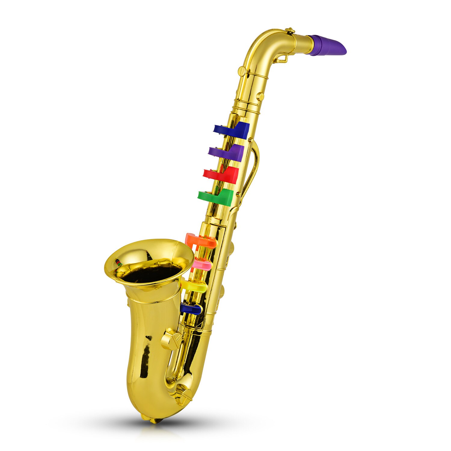 Saxofon børn musikalske blæseinstrumenter abs metallisk guld saxofon med 8 farvede nøgler: Default Title