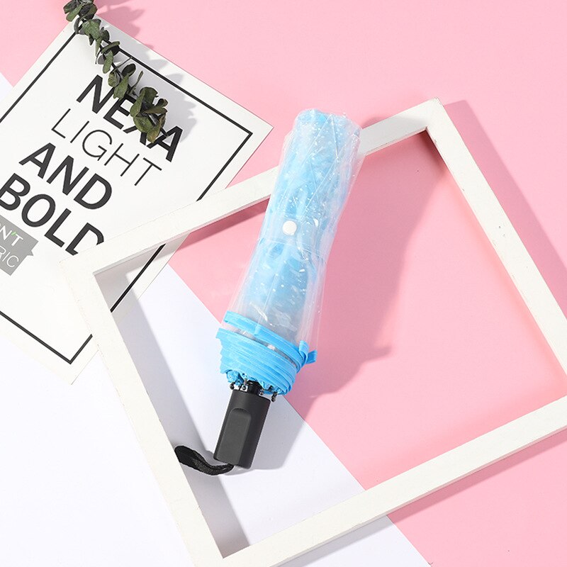 Transparent Women Folding Umbrella Female Luxury Business Rain Umbrella with Sakura Print Windproof Girls Clear Parasol