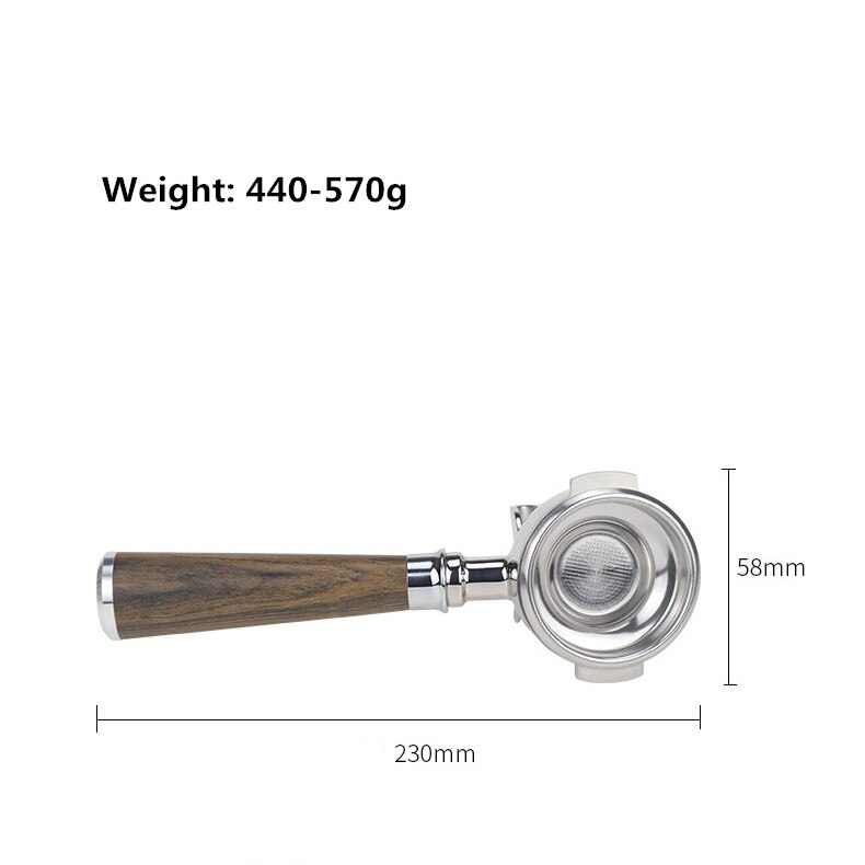 E61 bundløs portafilter 58mm enkelt to mundinger 304 rustfrit stål træhåndtag 바텀 리스 포터 필터 القاع espressomaskine tilbehør