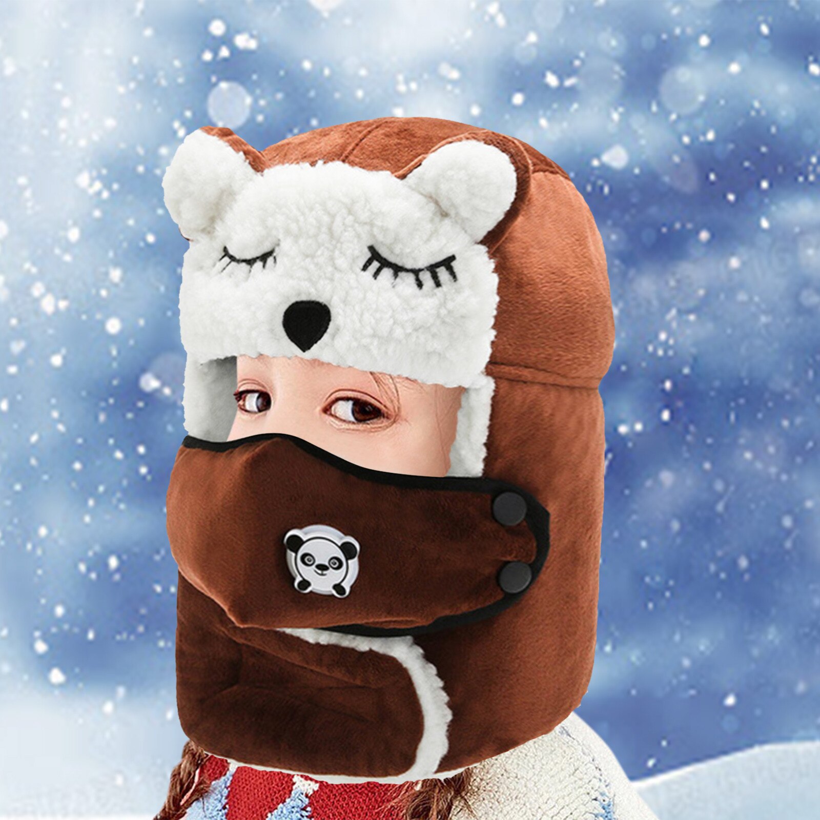 Dzieci śmieszne ochrona zwierząt ucho Ushanka kapelusz stałe pluszowe futro ciepłe czapki zimowe dziecko maska wiatroszczelna czapka zimowa miękka czapka narciarska: brązowy