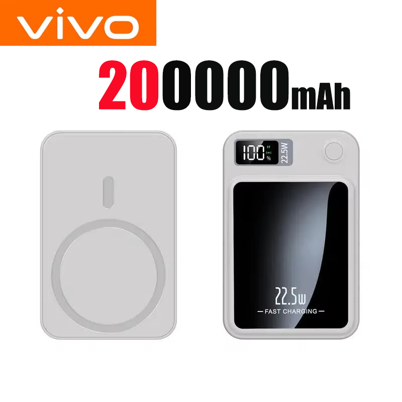 VIVO 200000mAh 22.5W Wireless Magnetic Power Bank Fast Charging Portable External Battery PowerBank Magsafe for iPhone Xiaomi: Silver