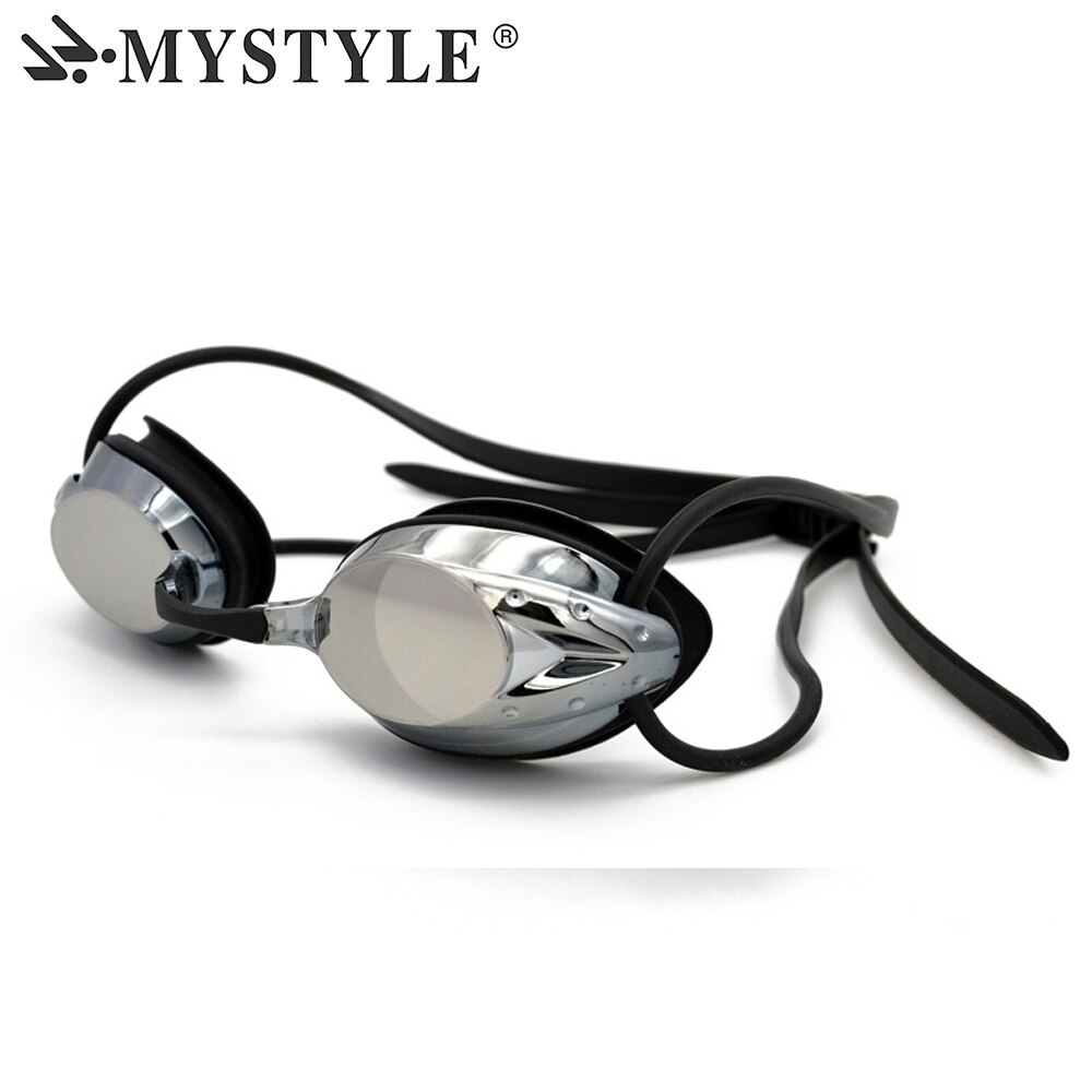 Mystyle Zwemmen Goggle Volwassen Verstelbare Galvaniseren Waterbestendig Anti-Fog Uv Bescherming Zwemmen Goggle 6 Kleuren Eyewear: Dark grey