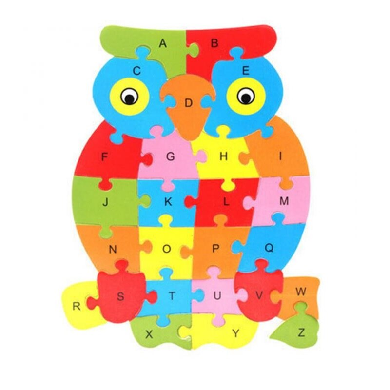 Engelsk abc alfabet læring gåder træugle hane sommerfugl puslespil intelligens match spil legetøj uddannelse børn børn: Hvid
