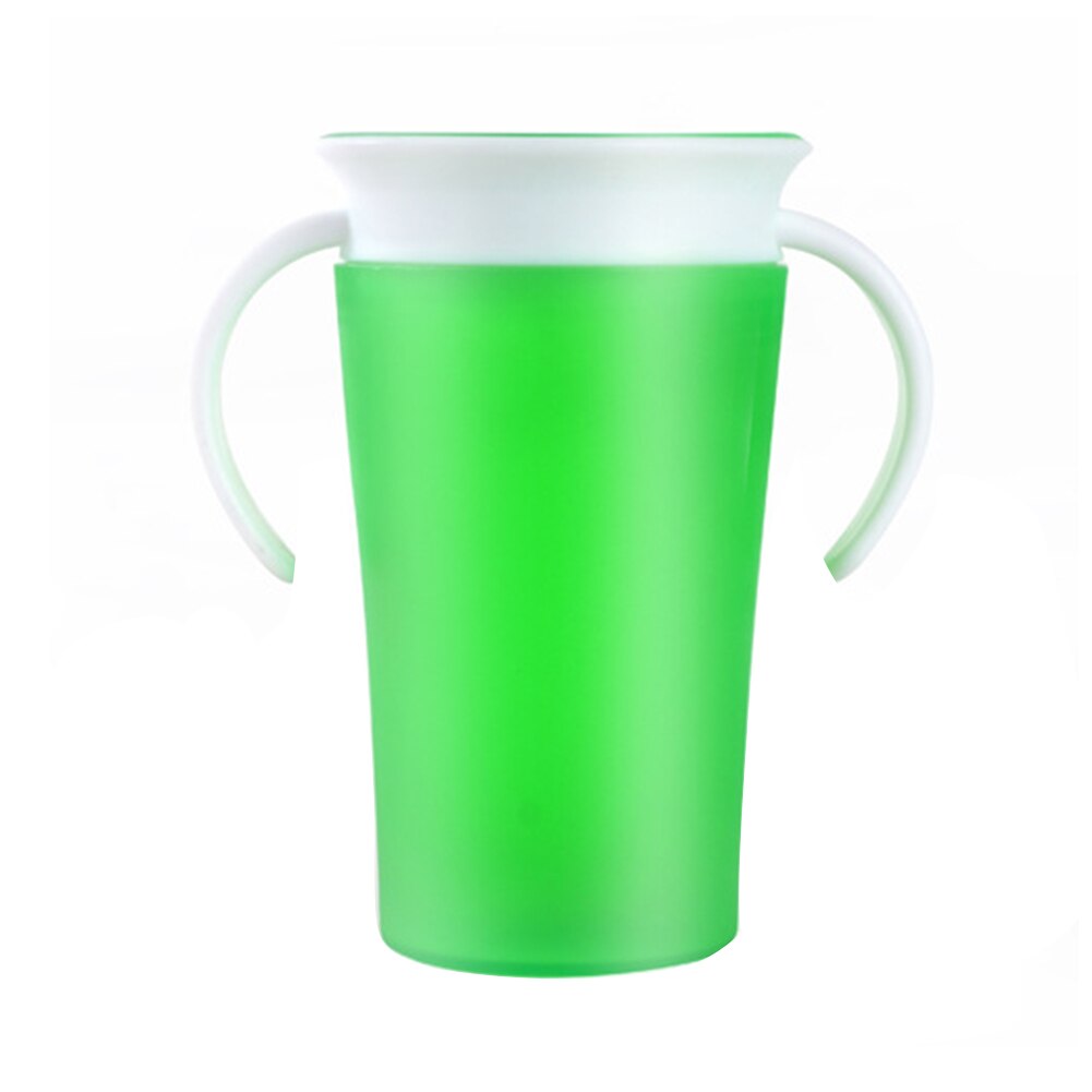 Water Anti Spill 360 Degree Cup Portable Training Smooth With Handle Easy Clean Learning Silicone Soft Toddler Drinking Solid: Green