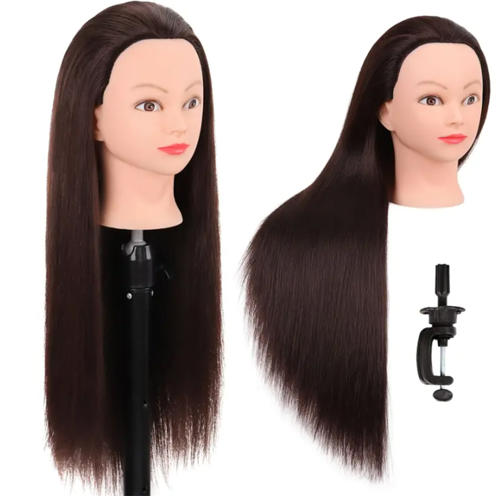 Mannequin Head 100% Synthetic Hair Hairdresser Training Head With Stand Manikin Cosmetology Doll Head For Braiding Styling