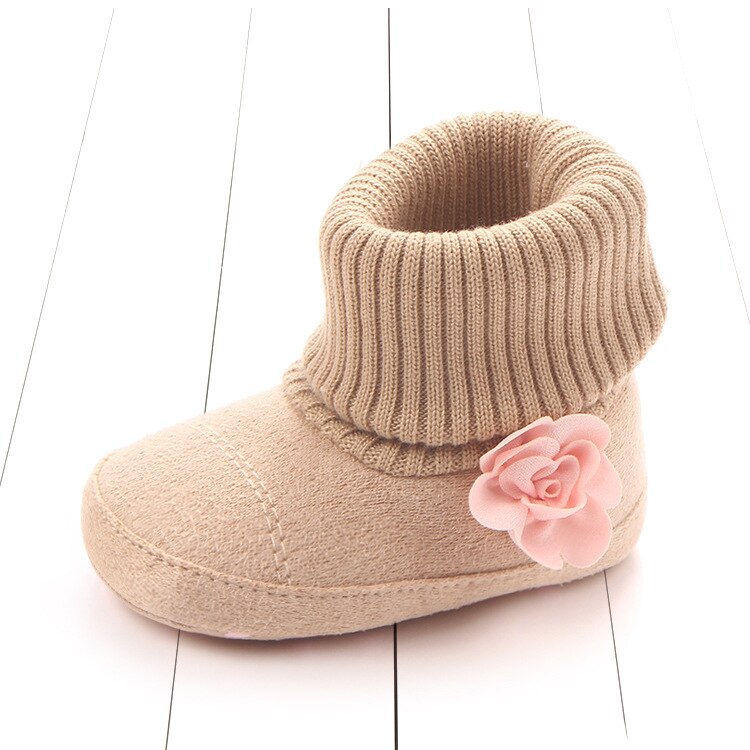 Baby-herbstschuhe für kleinkinder, stiefel für mädchen, #39 , neugeborene, warme, gestrickte blumenstiefel für jungen, freundlicher-winterschuhe aus baumwolle: khaki / 14-13cm