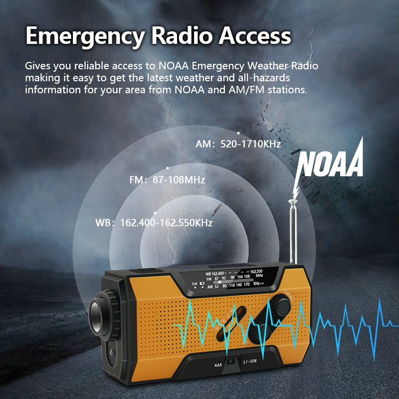 Wielofunkcyjne radio awaryjne AM/FM Przenośne radio Solor Hand Crank USB AA Baterie Ładowalna latarka Lampka do czytania Alarm SOS