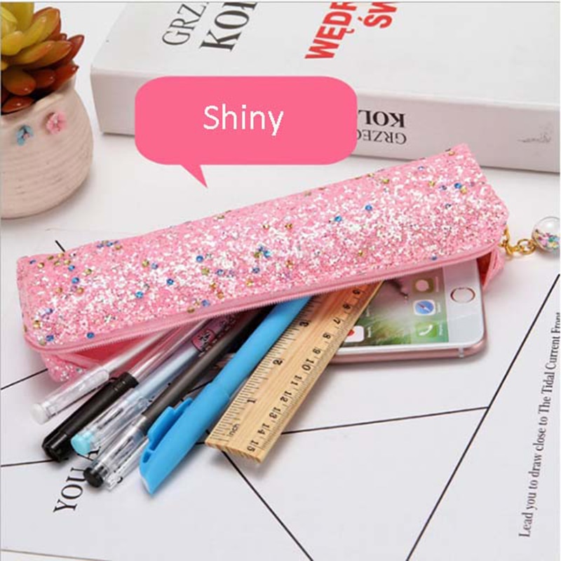 Pennal paljett rosa søt astuccio glitter for jenter piornik pennenzak okul kalem kutusu piurnik kotak pensil skoleutstyr