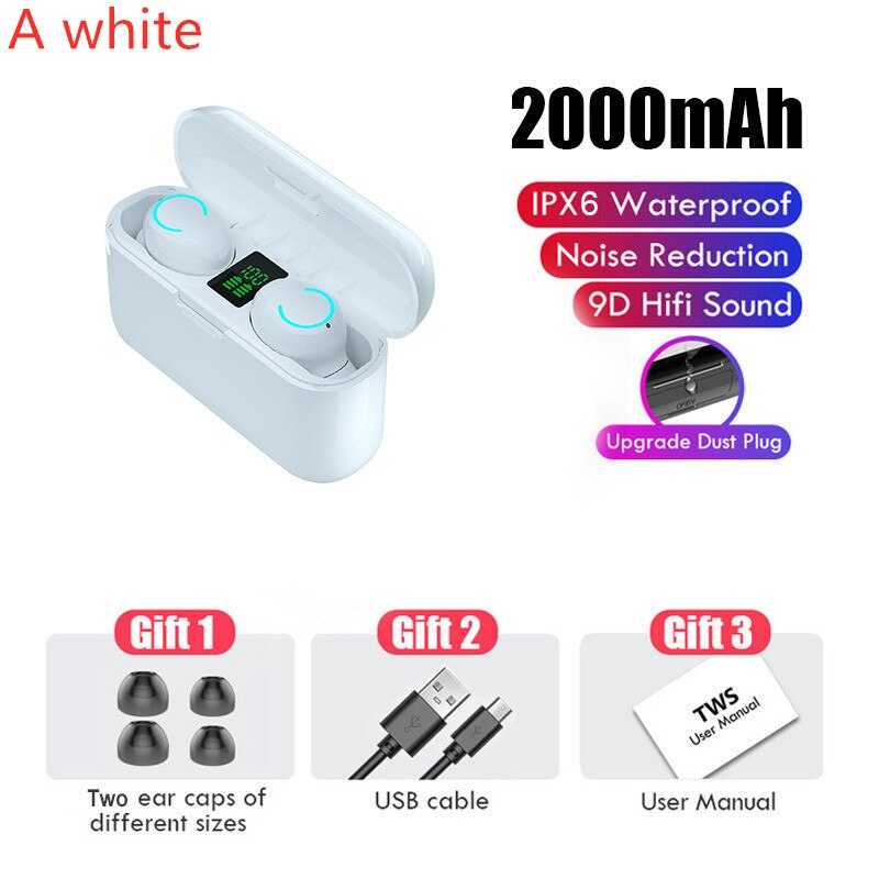 Tws bluetooth hoofdtelefoon, draadloze sport oordopjes, mini gaming headset met microfoon, waterdichte oordopjes voor xiaomi, huawei, oppo en iphone: Een witte