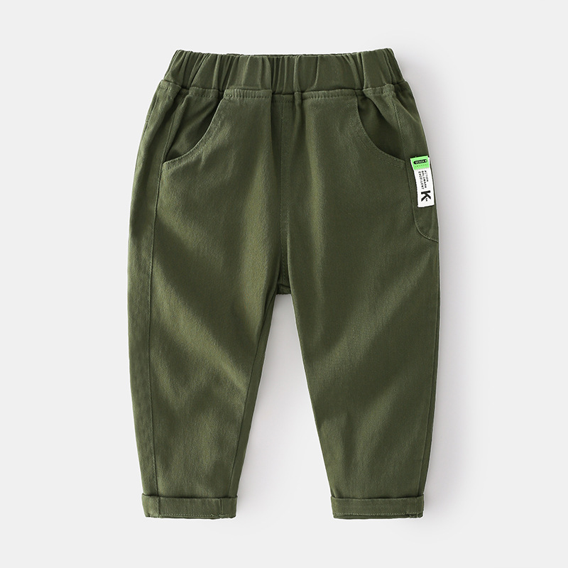 Calças cargo de algodão para meninos, calças da moda para crianças pequenas de algodão com elástico na cintura, roupas para crianças pequenas: armygreen / 5
