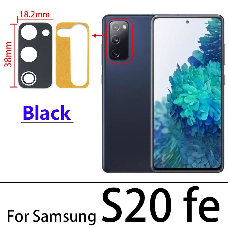 10 sztuk powrót szkło obiektywu aparatu z Ahesive dla Samsung A51 A21S A30S A50S A70S A31 A41 A71 M21 M31 S20 Plus Ultra fe uwaga 10Lite: S20 fe Black