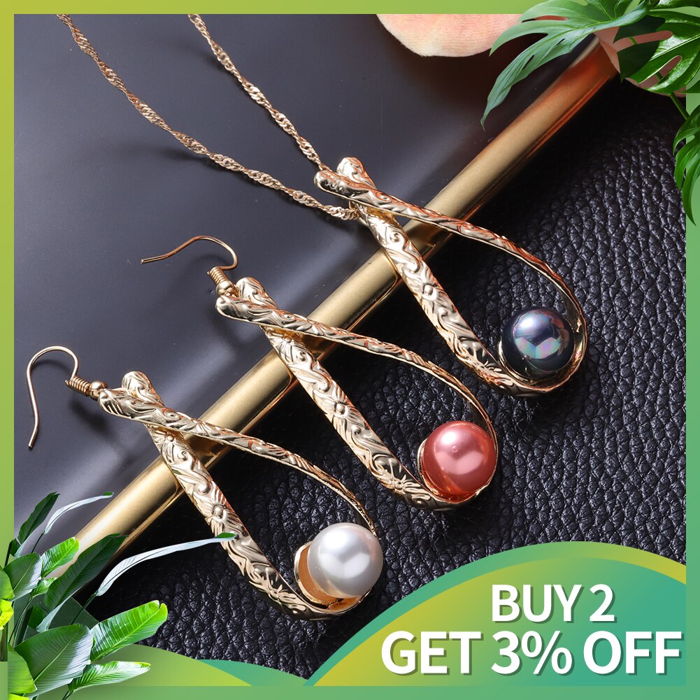 Cring Coco Hawaiian Jewelry Sets Polynesia Earrings Chocolate Color Pearl Water Pendent Necklace Set for Women Mom