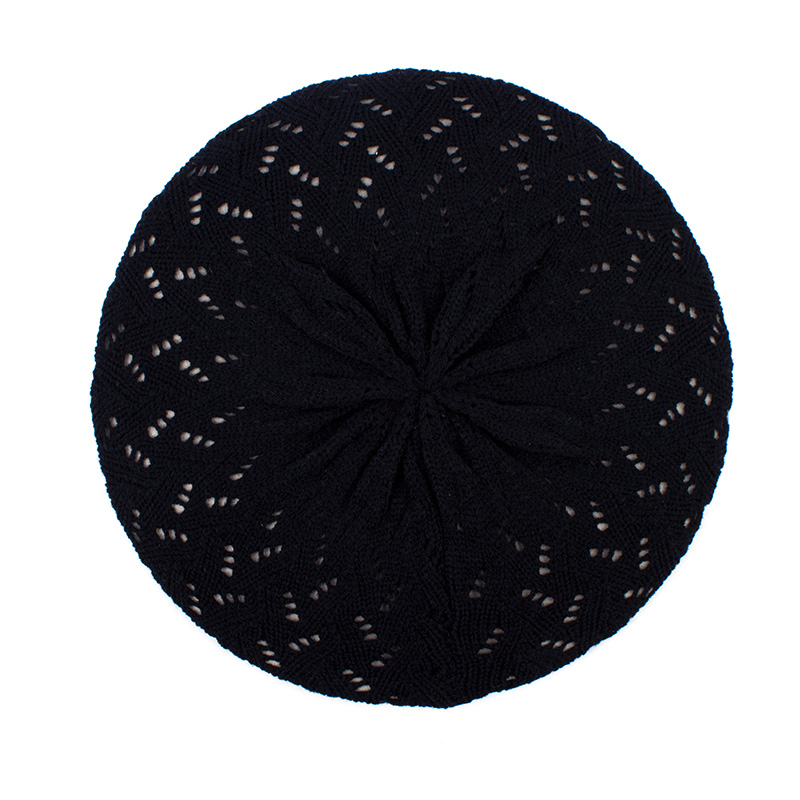 Geebro-boina de punto de Color liso para mujer, gorro de artista francés, boina informal de primavera, boinas acrílicas finas: Black