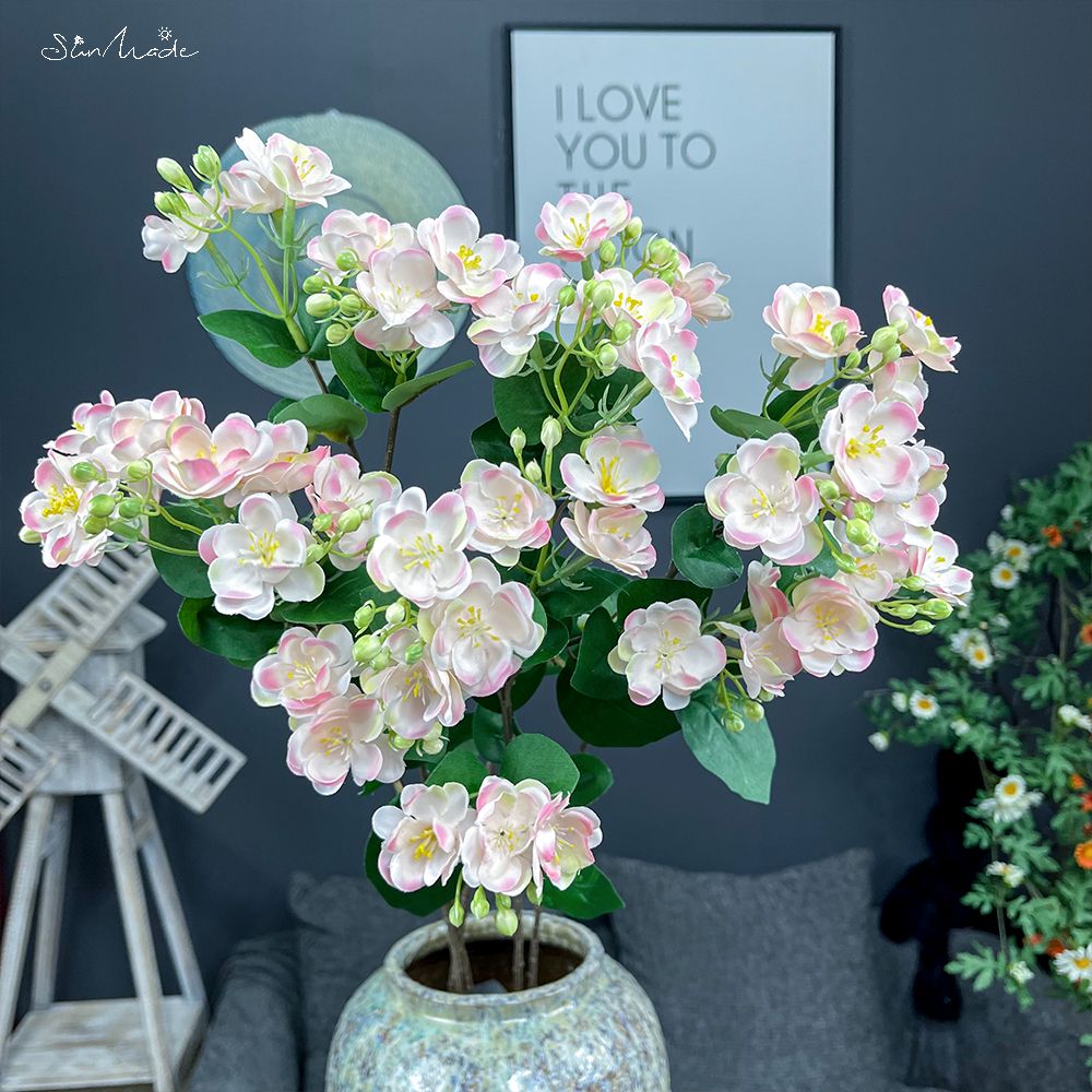 SunMade-rama de flor de Jazmín de lujo, 3 tenedores, Flores Artificiales, decoración para el hogar y la boda, decoración de otoño