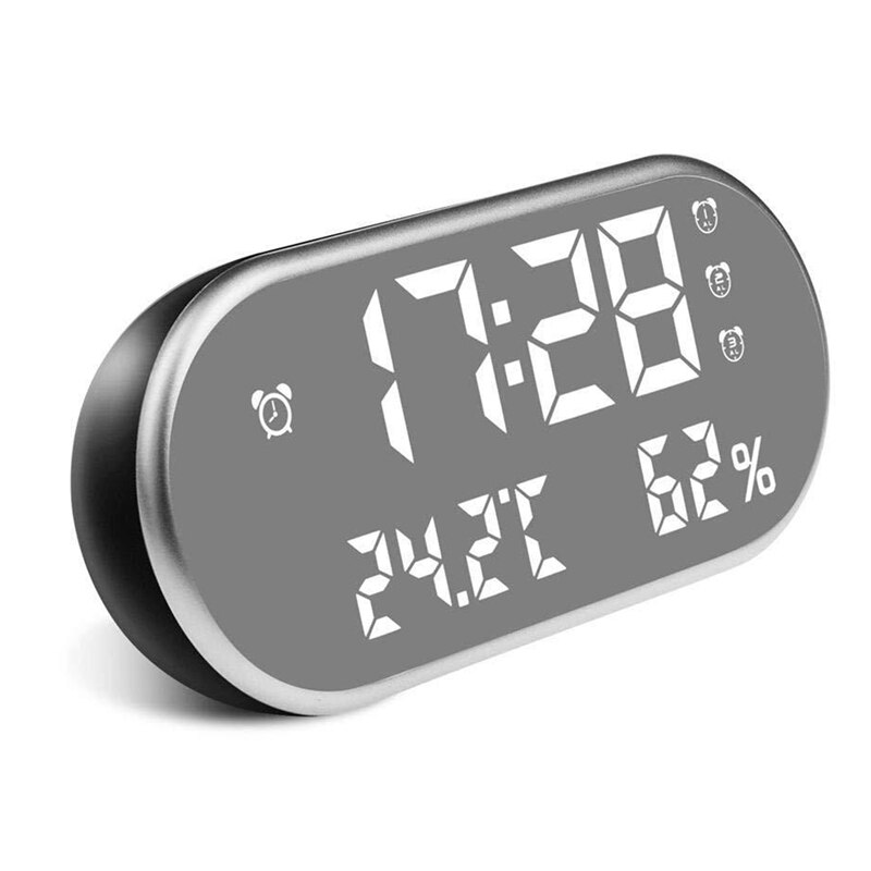 LED Digital Alarm Clock with Temperature,Reveil Watch USB Electronic Table Clocks,Oval Mirror Desk Clock: Default Title