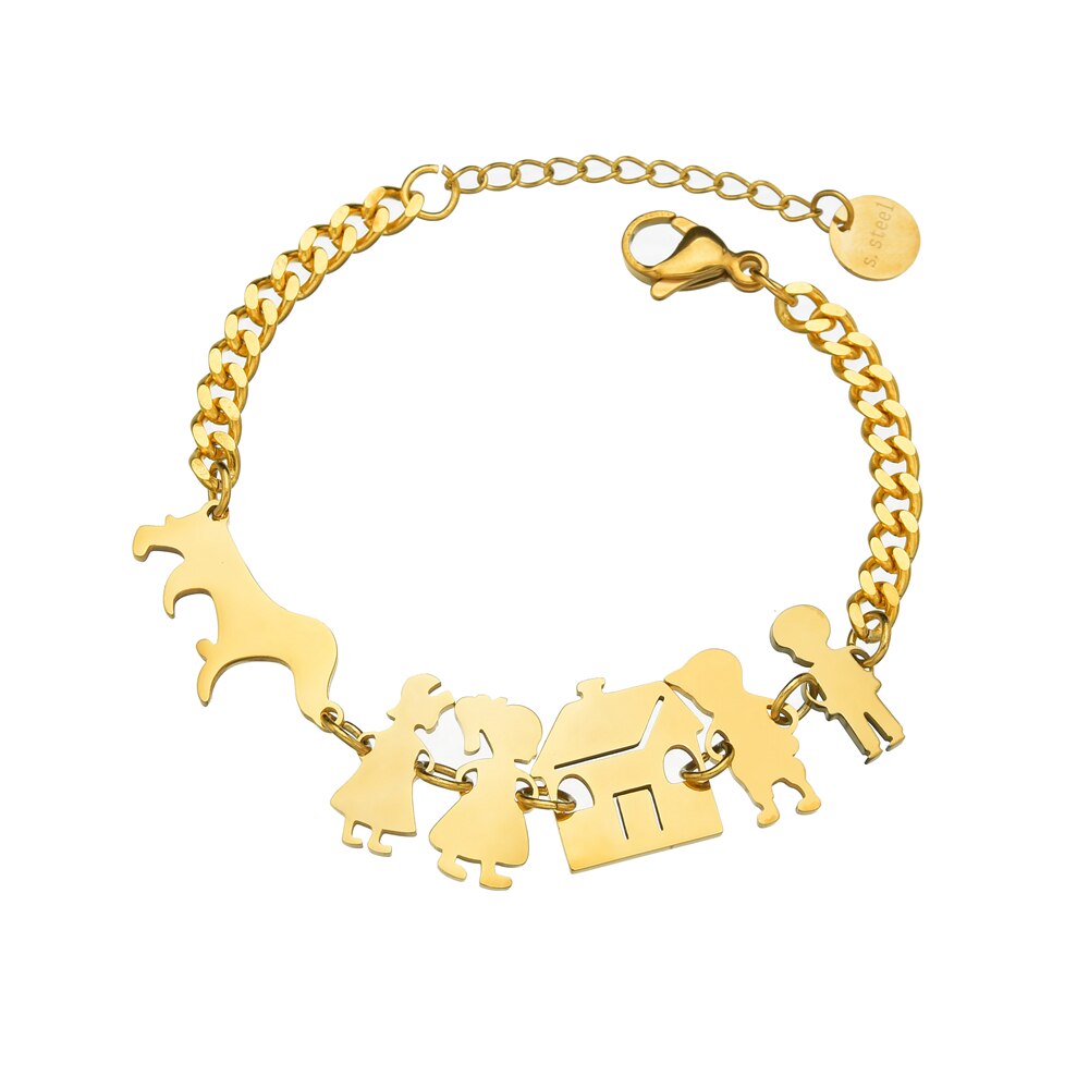 Diamon Familie Dikke Ketting Armband Rvs Gold Vader Moeder Hond Kids Huis Armbanden Vriendschap