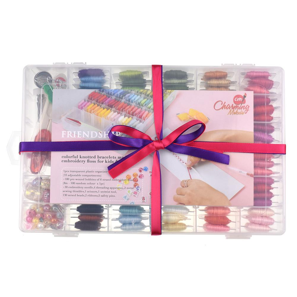 Kids Embroidery Floss Thread DIY Cross Stitch Kit Letter Beads Ribbons Friendship Bracelet String Sewing Kit