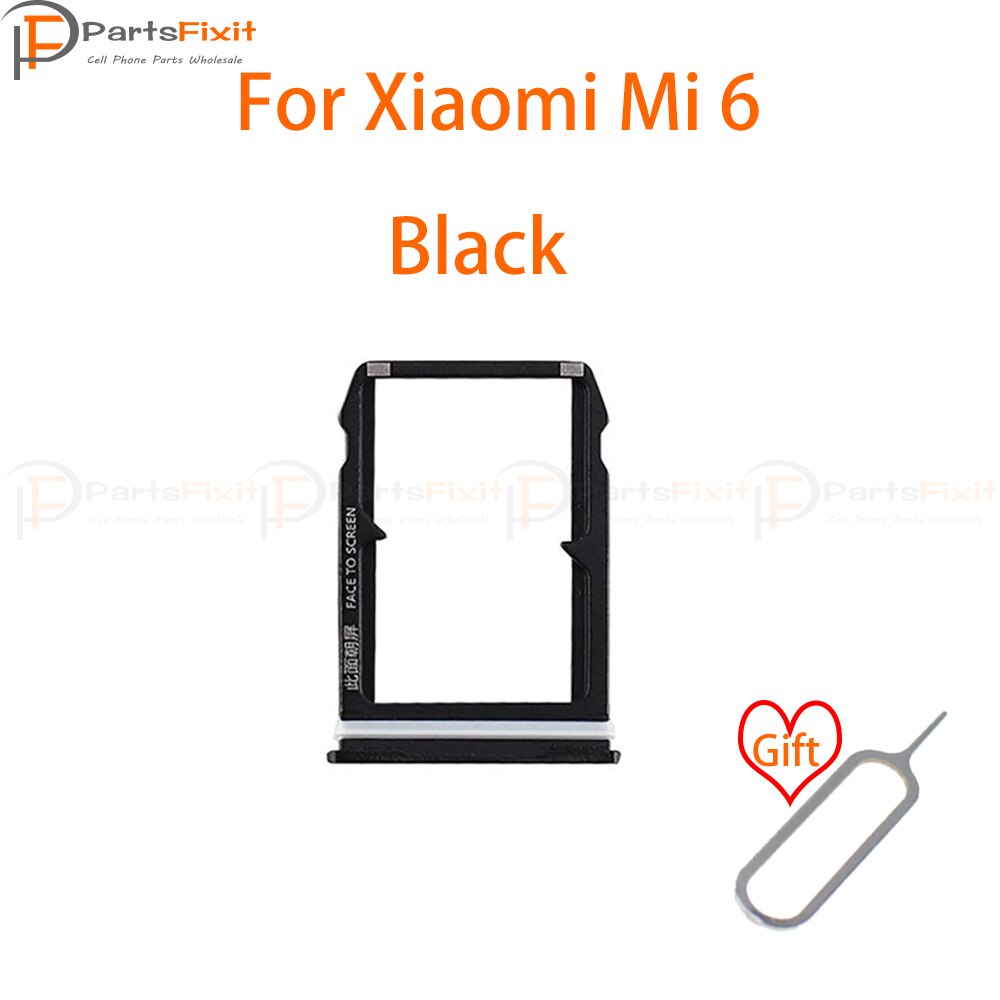 Sim Kaart Lade Voor Mi6 Sim Card Slot Sim Kaarthouder Card Slot Adapter Voor Mi 6 Vervangende Onderdelen Met gratis Eject Pin: Black