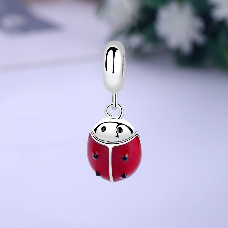 Authentieke 100% 925 Sterling Zilver Charm Bead Kever Hanger Charms Red Ladybird Fit Armbanden Vrouwen Sieraden Maken