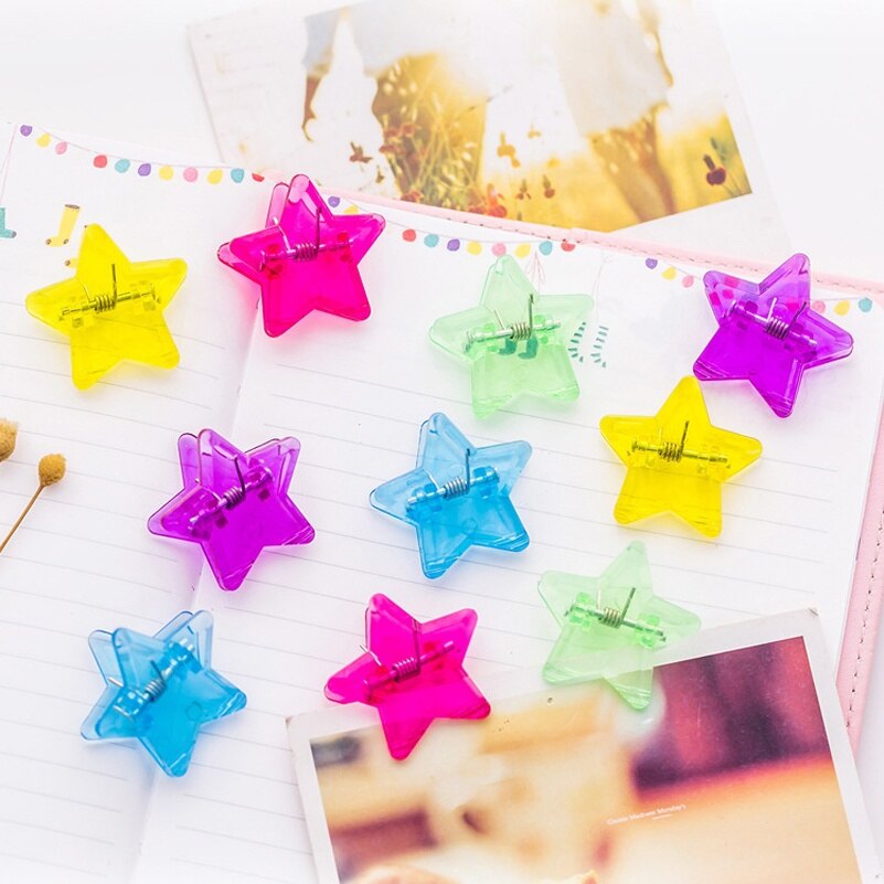 10 stk søte stjerneklemmer plastfil kvitteringsholder kawaii stasjonær papeleria papir dokumentperm klips brev foto grep klemme