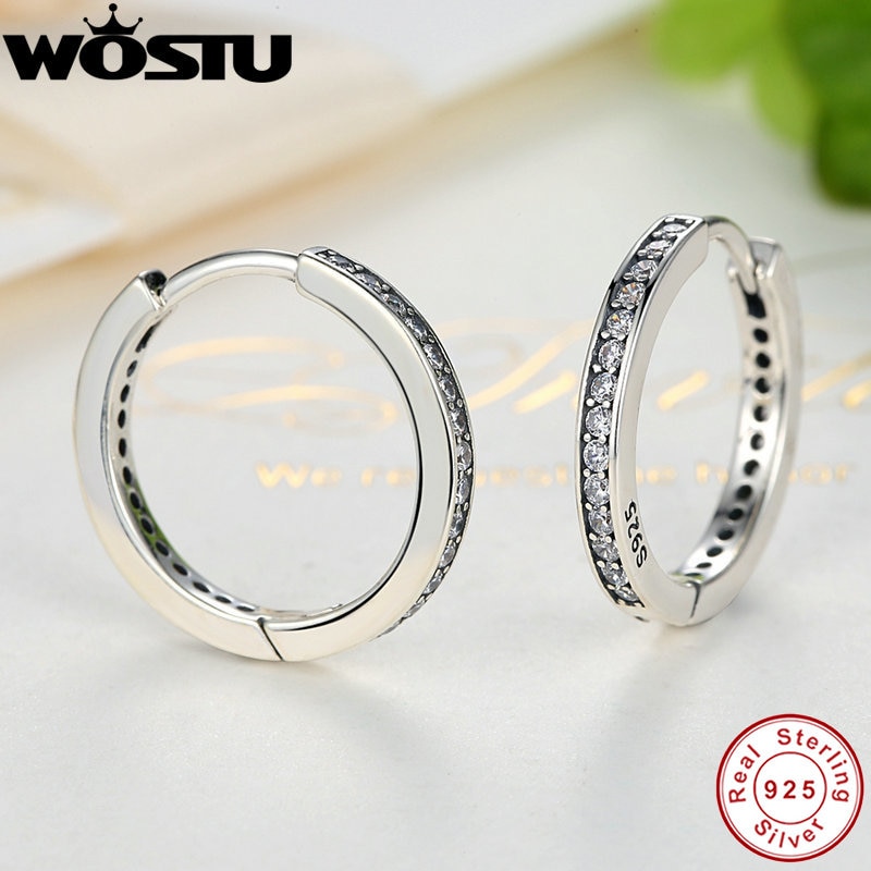 100% 925 Sterling Silver Party Eternity Hoop Earrings With Clear CZ For Women Authentic Original Jewelry XCHS456