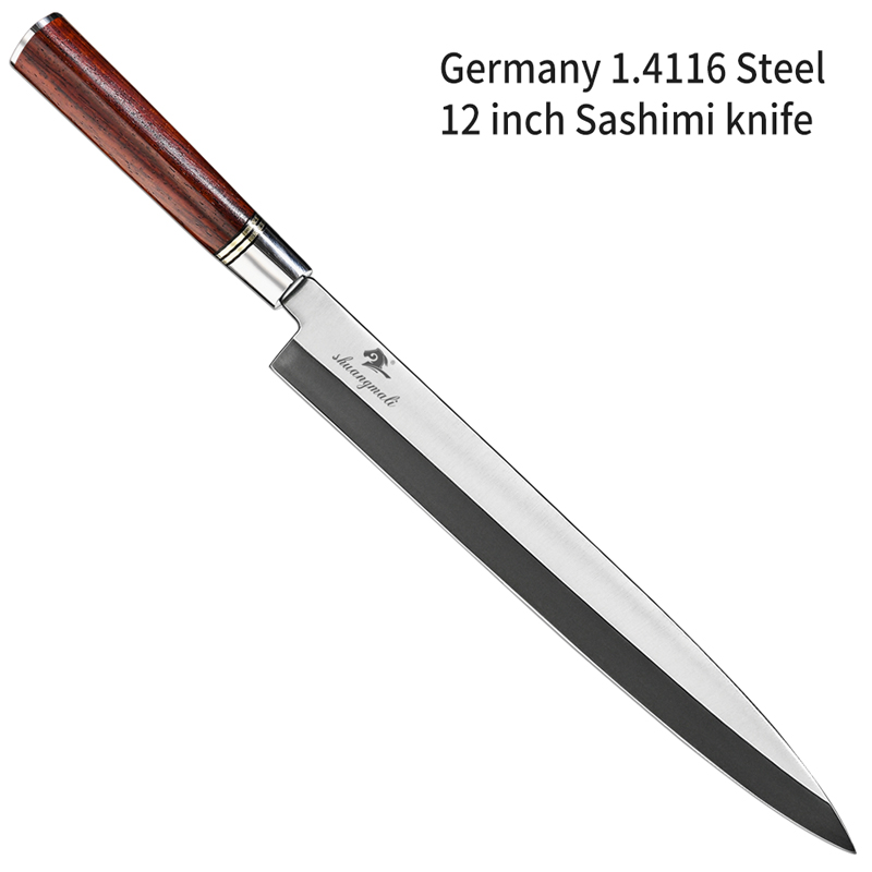 Laks filetering sushi kinfe 1.4116 stål japansk kok køkkenkniv yanagiba fisk madlavning sashimi knive med dalbergia håndtag: 12 tommer