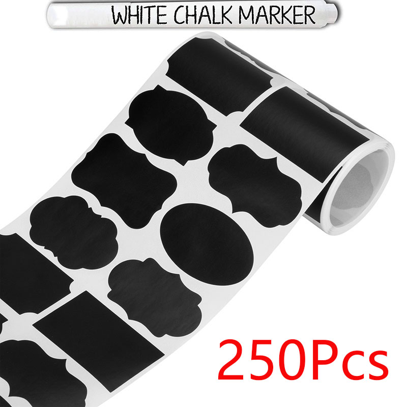 250Pcs 8 Style Round Blank Chalkboard Labels sticker -Erasable Chalk Pen- Removable Waterproof Label for Mason Jar Labels: Default Title