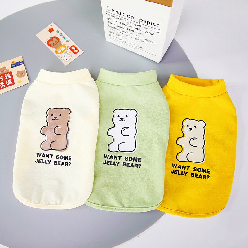 Ubranka dla zwierząt wiosenne i letnie galaretki niedźwiedź kamizelka kreskówka pomorski miś dwunożny odzież kamizelka dla szczeniaka
