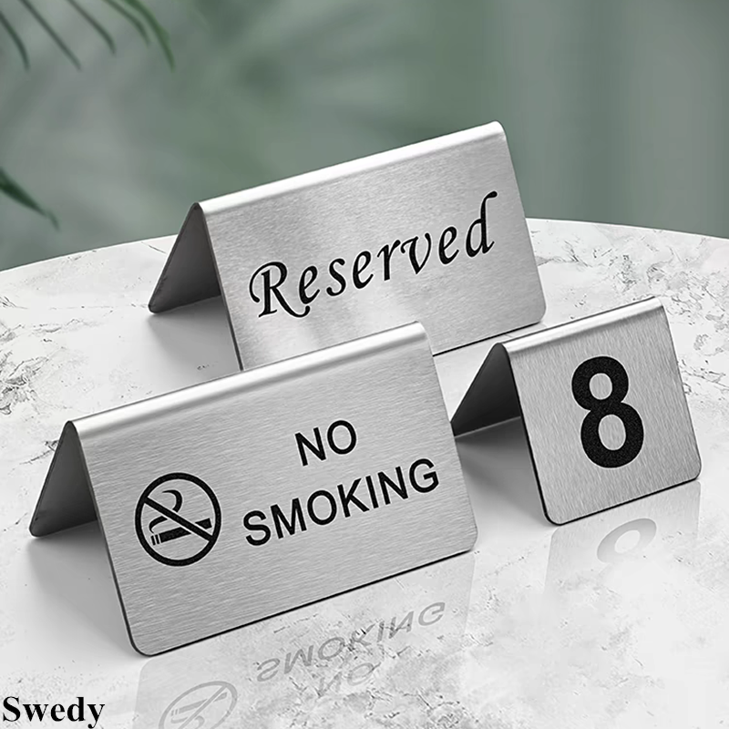 Stainless Steel No Smoking Table Sign Double Sided Wedding Table Number Stand Metal Sign Reserved Seating Signs Stand