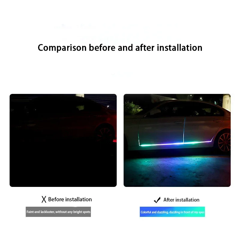 Luz ambiental que fluye Luz de la falda lateral del coche, tira de luz de desplazamiento, luz que fluye colorida con accesorios de luz de decoración de puerta