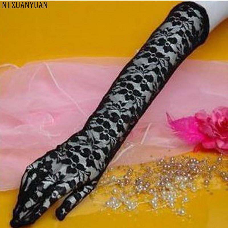 Pas cher dentelle gants de mariage blanc noir ivoire rouge coude longueur doigt gants de mariée longue taille unique accessoires de mariage