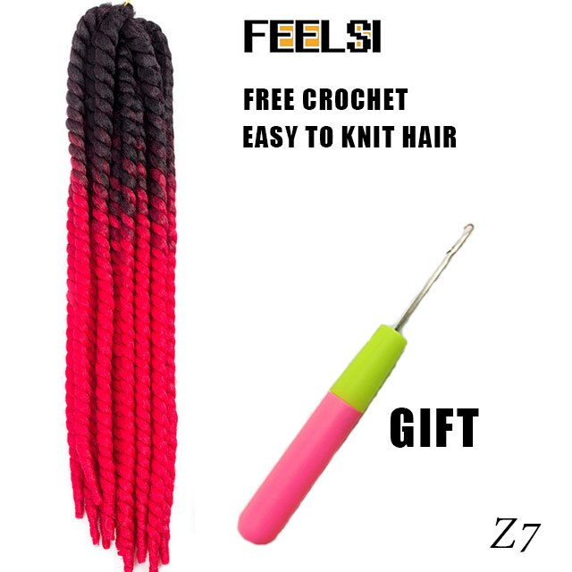 Havana Mambo Twist Hair Crochet Braids 22'' 120g 20 Color Ombre Synthetic Crochet Hair Braiding Hair FEELSI Purple: P4/24