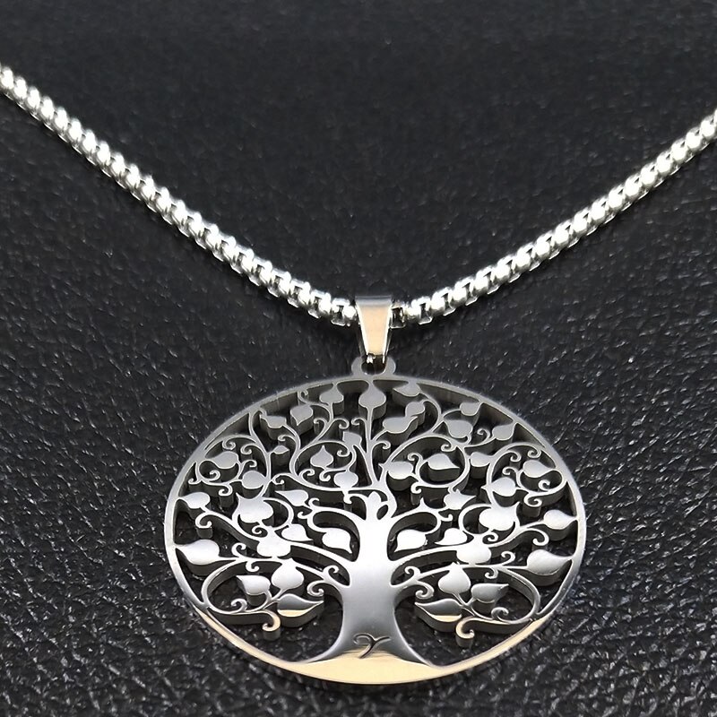 Di modo Albero della Vita Collana In Acciaio Inox per Le Donne di Colore Argento Collane Gioielli acero inoxidable joyeria mujer N11S01