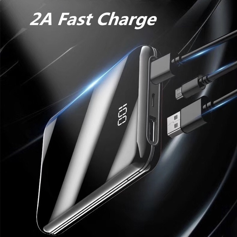 30000mAh Power Bank Mini Mirror Screen Digital Display Portable Phone Battery Ultra-thin Power Bank For iphone 5 6 8 x