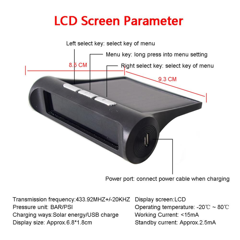 RV Car TPMS Tire Pressure Alarm Monitor System Solar Powered External Built-in Sensor Temperature Alert Auto Security Alarm Syst