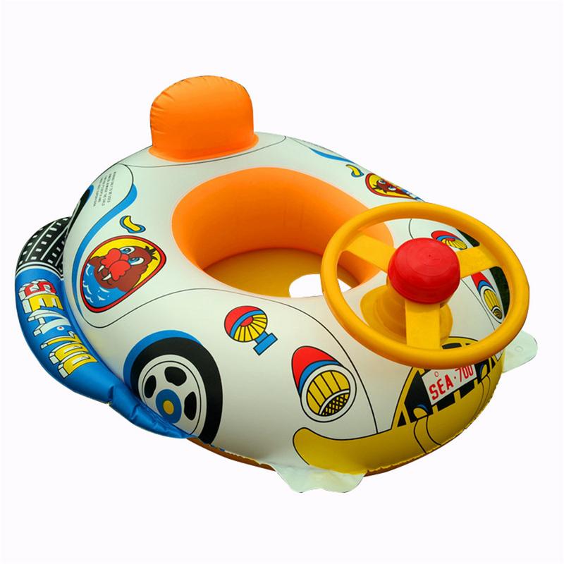 Children's Swimming Ring Cartoon Car Boat Inflatable Thickening with Direction Seat Boat Float Motorboat Harmless PVC Plastic To