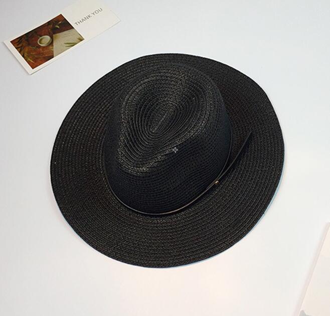 Nueva mujer sombreros de las mujeres sombrero de verano clásico negro faja de Panamá sunhats Jazz Sombrero sombreros de playa para mujeres chapeau de paille femme: 2