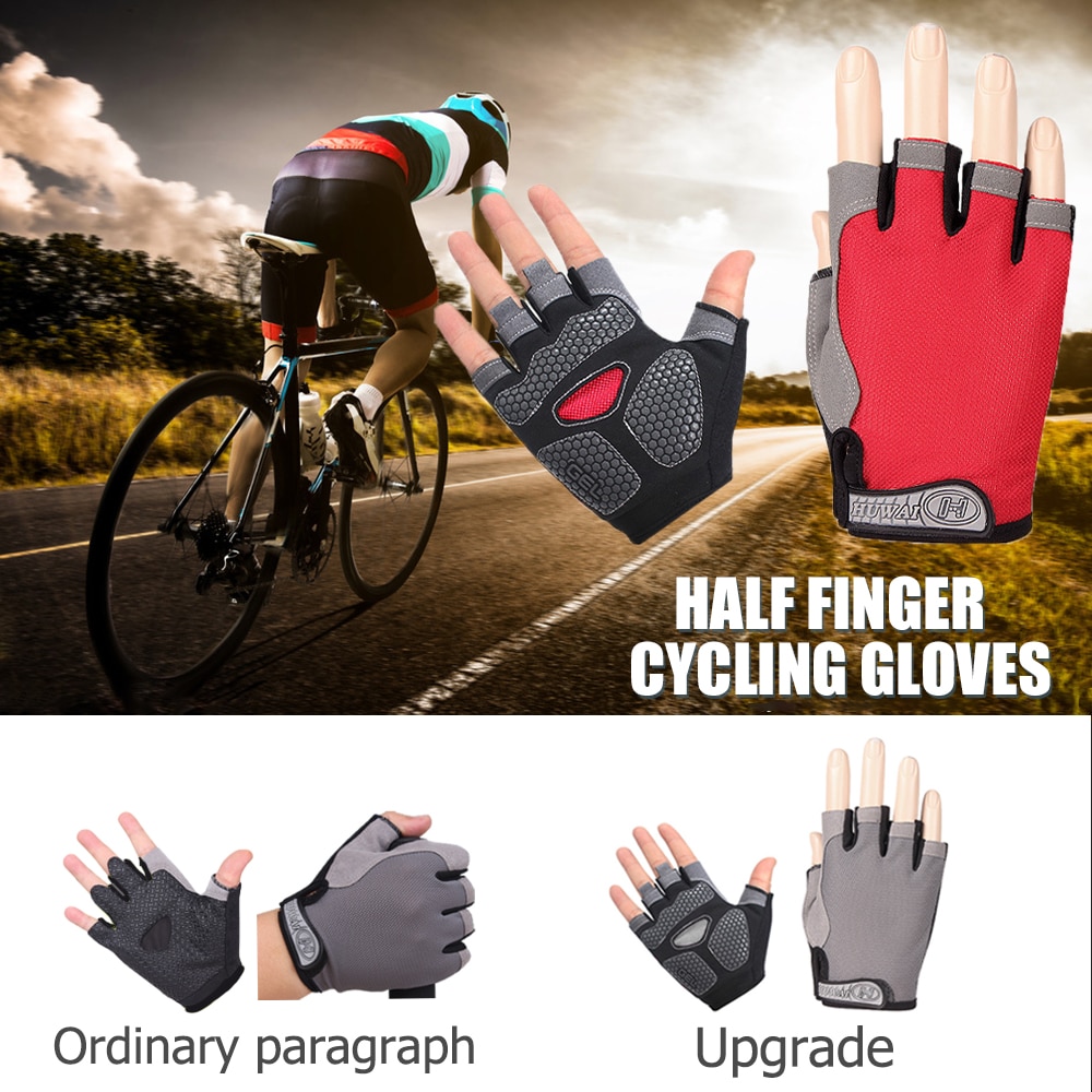 Åndbar anti-sved anti-slip halvfinger handsker silikone mesh cykling mænd kvinder anti-shock sports handsker cykel cykel handske