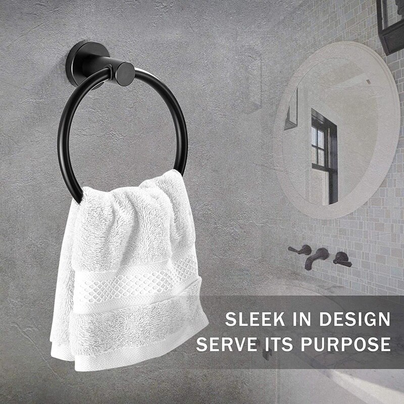 Zwarte Handdoek Ring Handdoek Rek Badkamer Handdoek Rek Muur Opknoping Badkamer Hardware Eenvoudige Ronde Handdoekenrek