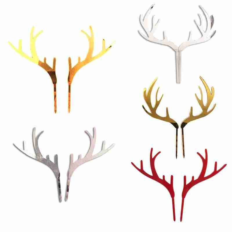 Golden Elk Antler Cake Topper Dessert Decoration Wedding DIY Party Supplies Baby Birthday Party Christmas Decoration