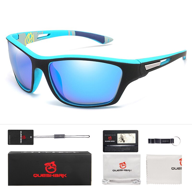 Queshark-gafas de sol cuadradas polarizadas para hombre y mujer, lentes de protección UV coloridas para pesca, senderismo, conducir, ciclismo, cuadradas: blueA