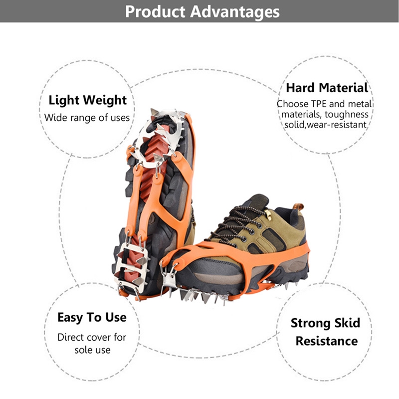 AUAU-18 Teeth Ice Gripper Spike for Shoes Anti Slip Climbing Snow Spikes Crampons Cleats Chain Claws