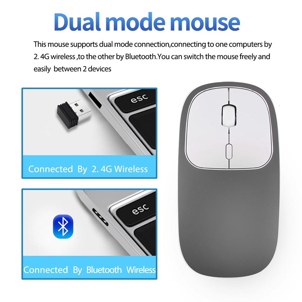 Jelly Comb Rechargeable Bluetooth 4.0+2.4G Wireless Mouse Dual Mode Metal Noiseless Silent Mice for Notebook PC Laptop MacBook