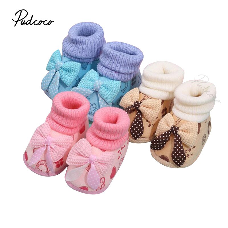 Toddler Baby Girls Bowknot Walking Shoes Toddler Plush Anti skid Boots for Kids Lace Up Bow Children's Elastic Sole Socks