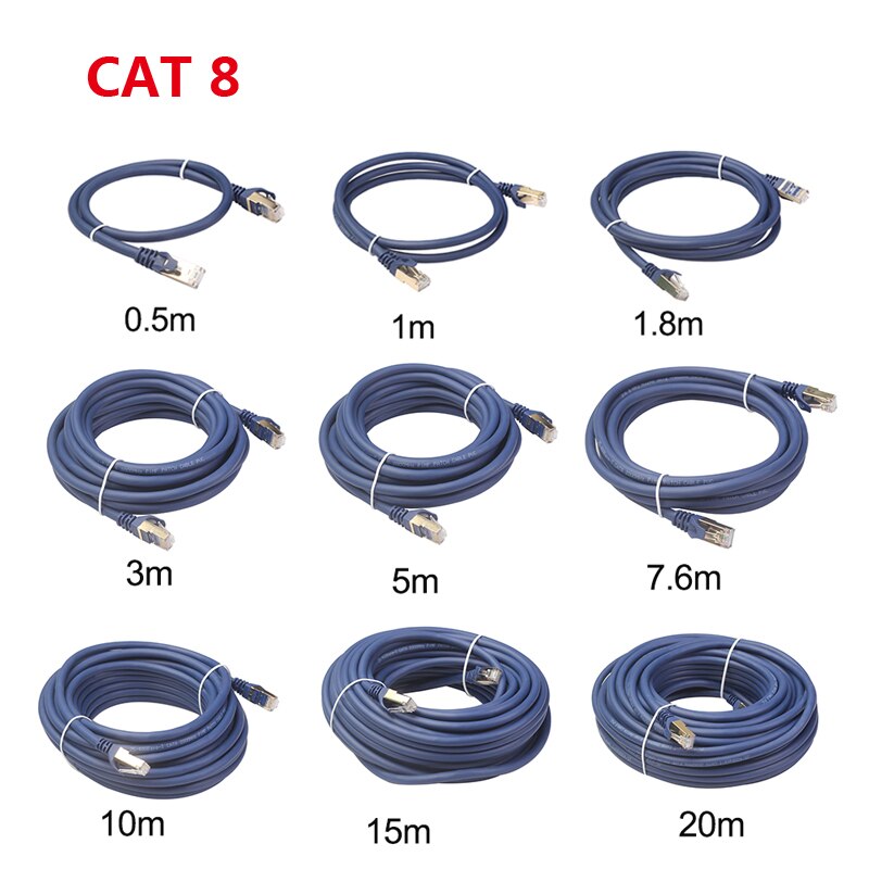 Ethernet Cable Cat8 Lan Cable RJ45 Network Cat 5 Router Internet Patch Cord for Computer 1m/3m /10m/15m/20m/25m/30m Lan Cable: Cat 8 Cable Blue / 20m