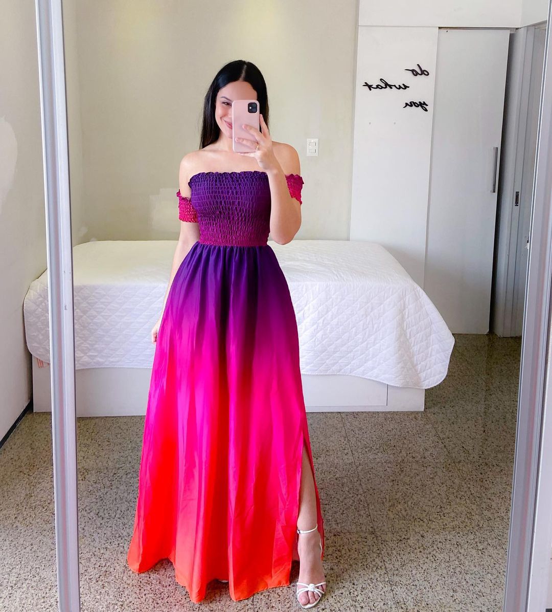 Moda feminina um ombro impresso split doce e elegante borboleta arco-íris vestido longo senhora vestidos flor sólido colorido