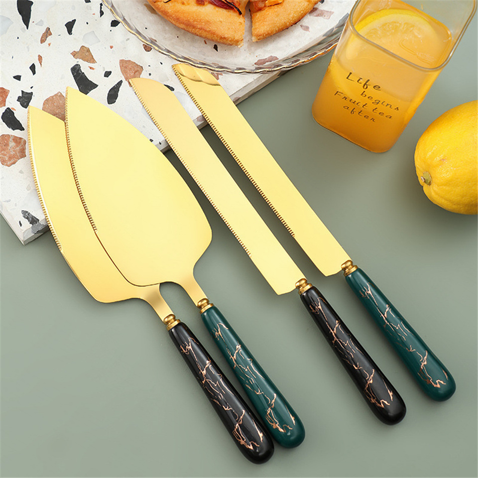 Baking Tools Stainless Steel Plated Blade Cake Pie Birthday Anniversary Party Cake Knife and Spatula Server Set