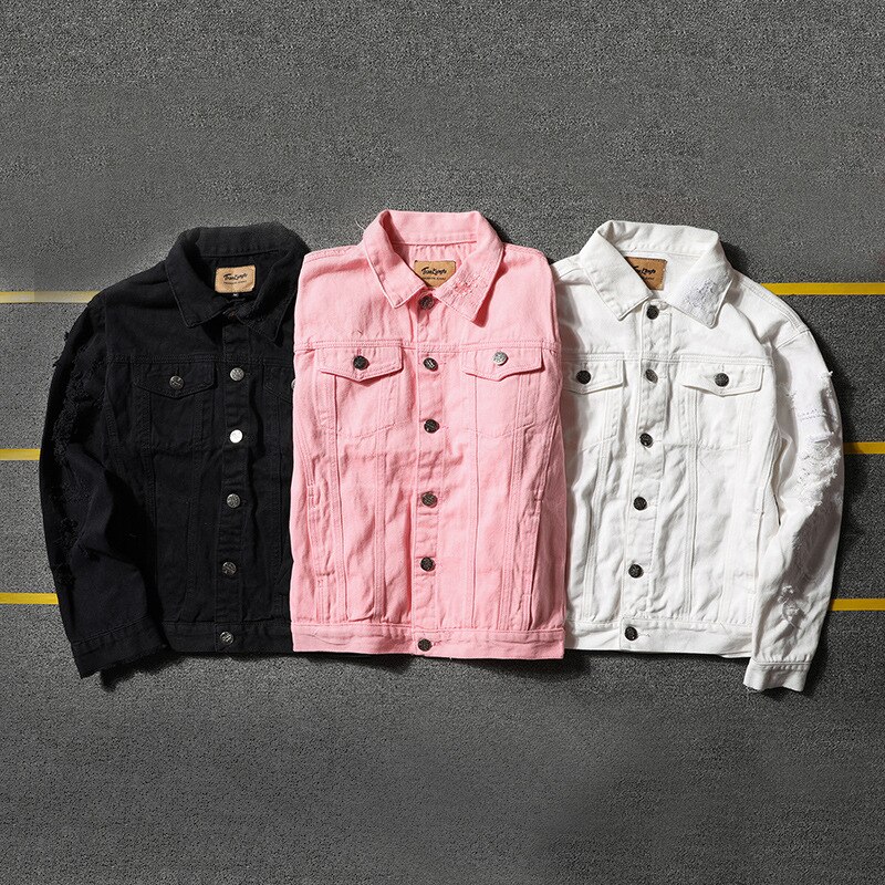 Męska kurtka dżinsowa męska wiatrówka Streetwear jeansowa kurtka Homme zwykły modny płaszcz różowy biały czarny 5XL